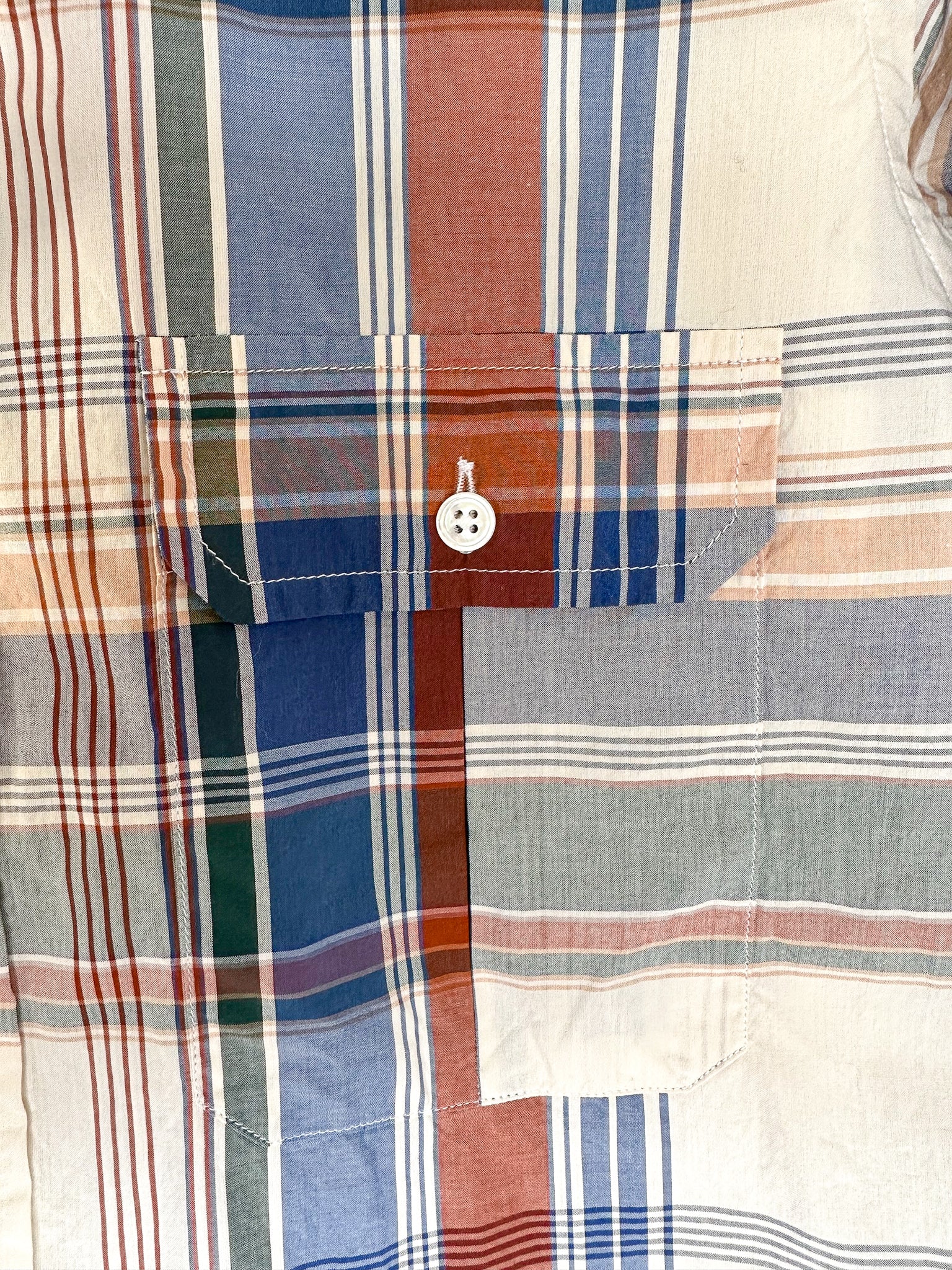 Drake's Work Shirt In Beige Blue Red Checked Cotton - House Of Huntington