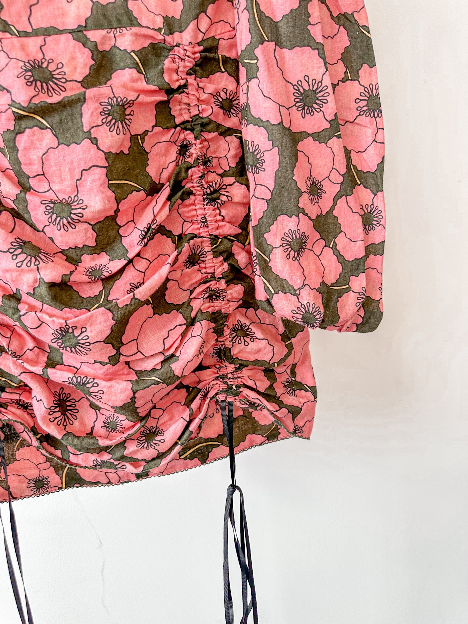 Agua by Agua Bendita Guaba Ruched Floral-Print Linen Mini Dress