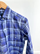 Drake's Navy Blue Checked Cotton Shirt - House Of Huntington
