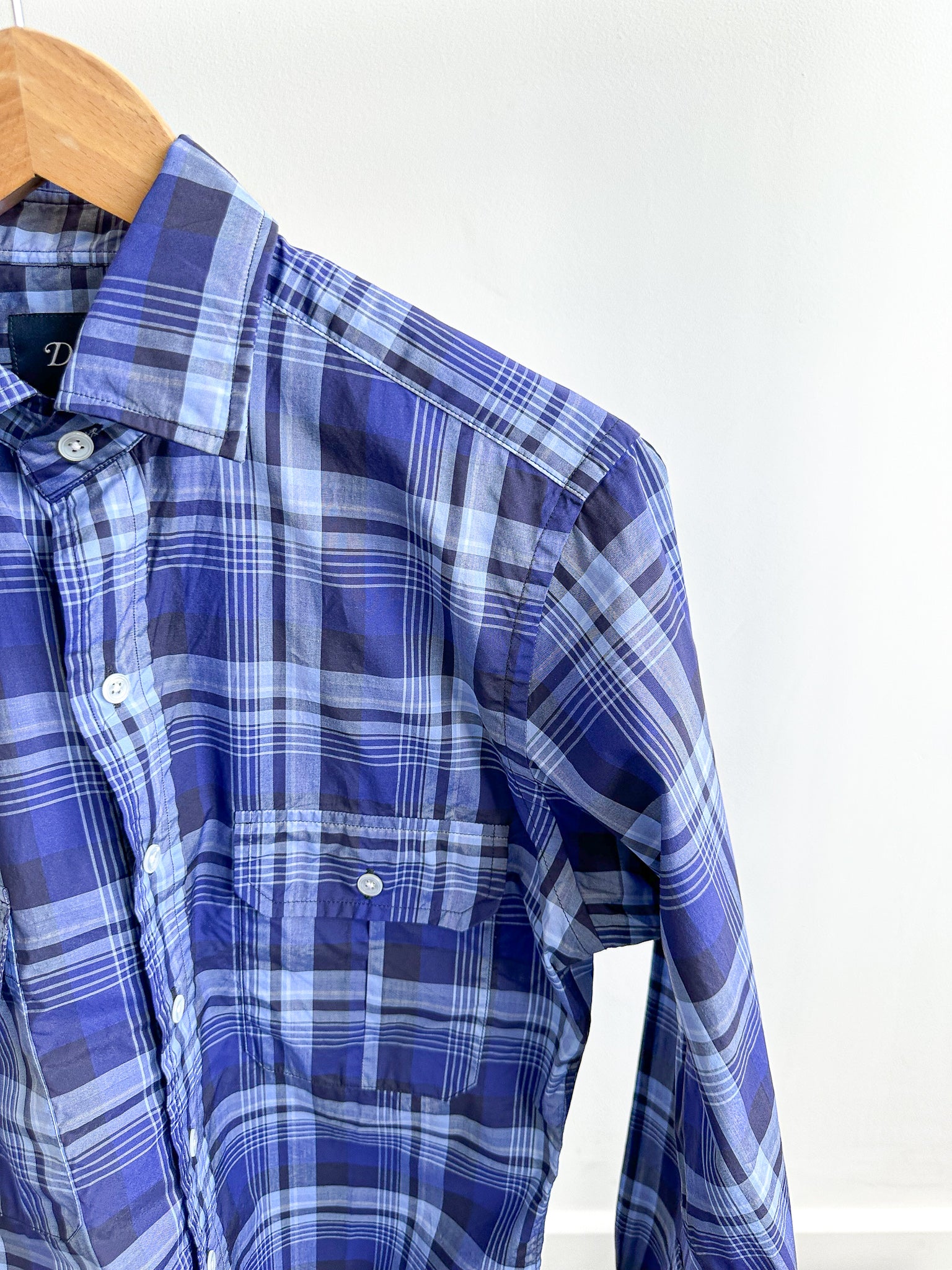 Drake's Navy Blue Checked Cotton Shirt - House Of Huntington