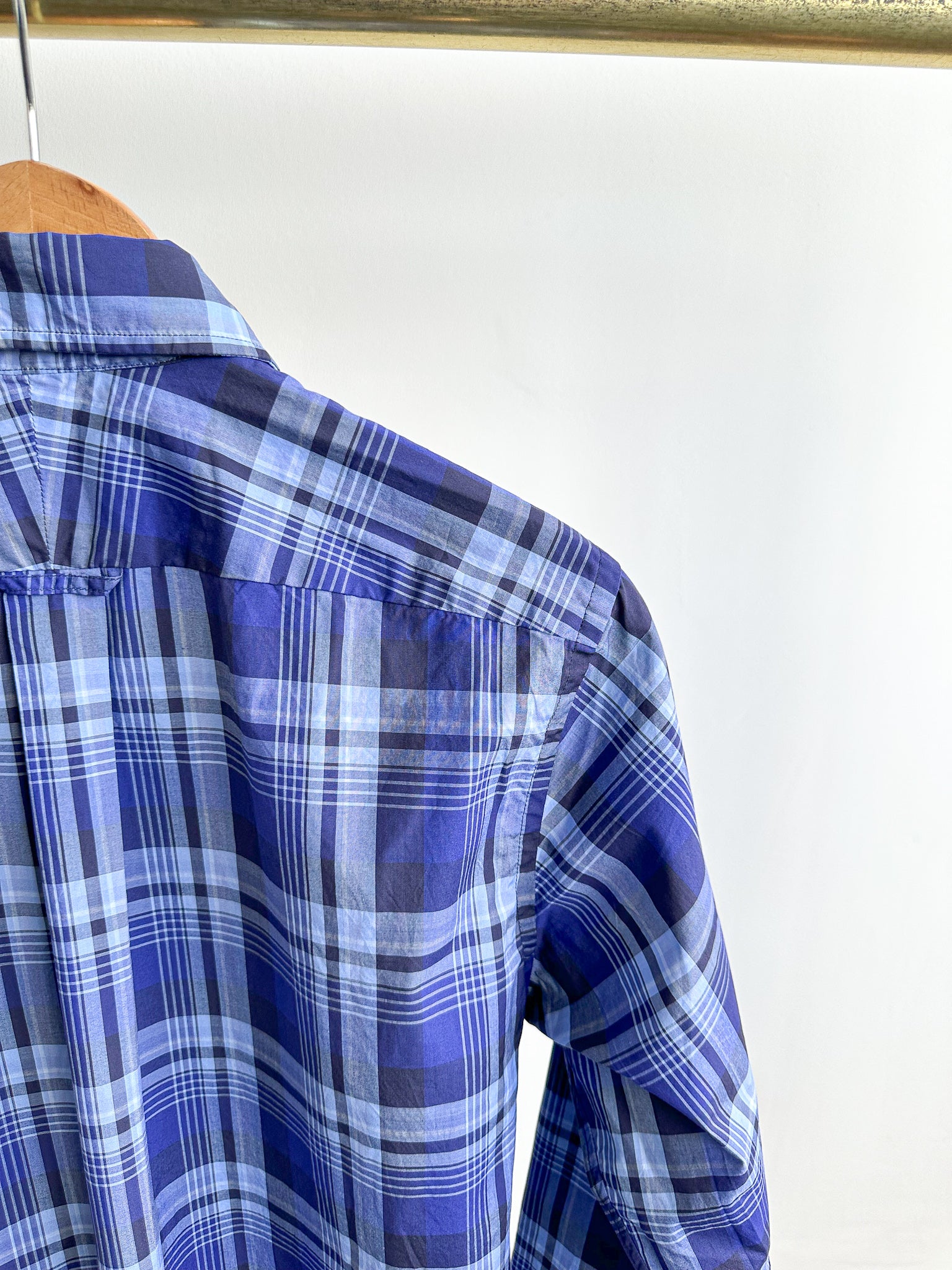 Drake's Navy Blue Checked Cotton Shirt - House Of Huntington