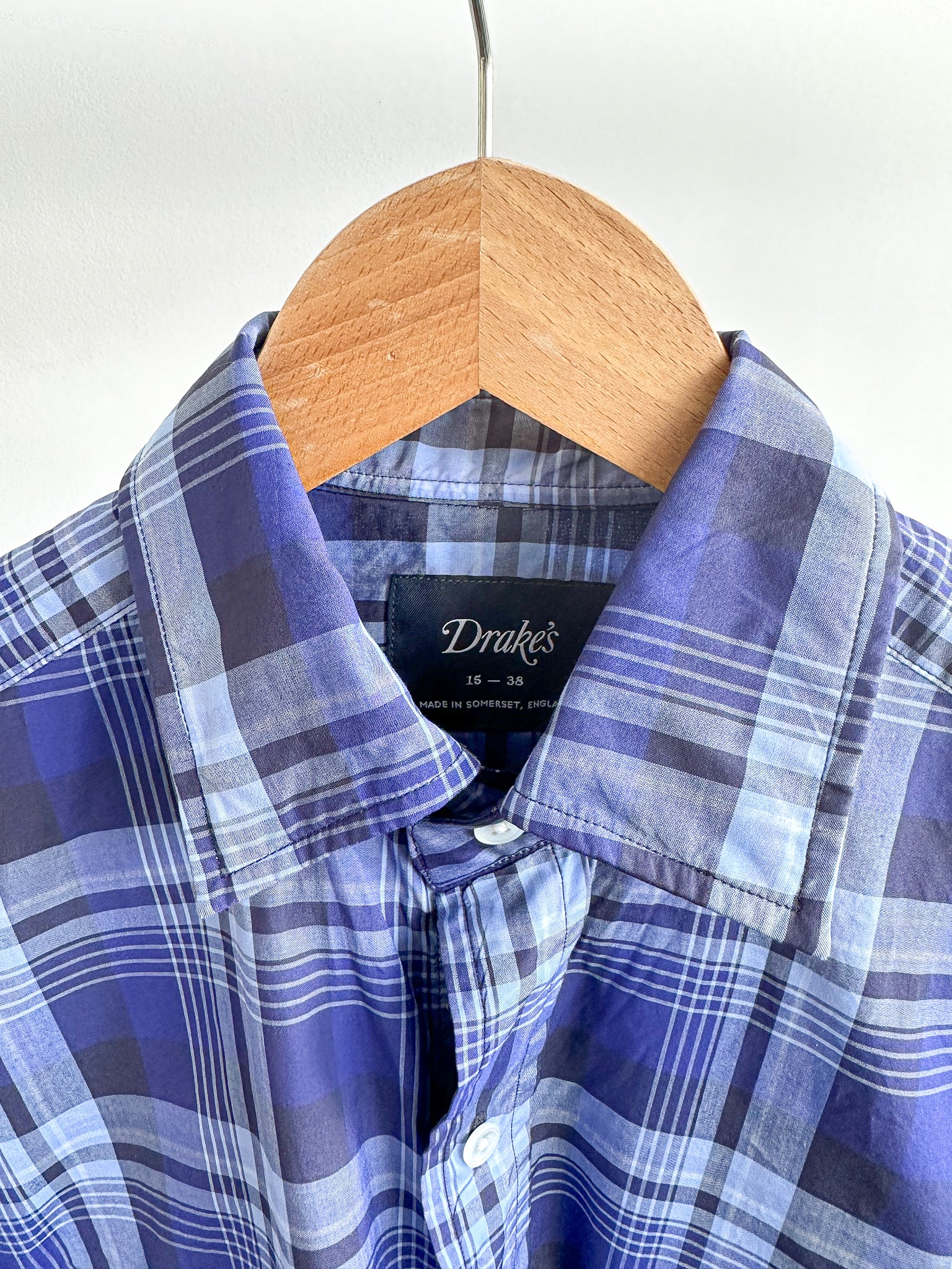 Drake's Navy Blue Checked Cotton Shirt - House Of Huntington