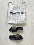 NAKED WOLFE Black Tommy Wold Embossed Waterproof Sandals Slides - House Of Huntington