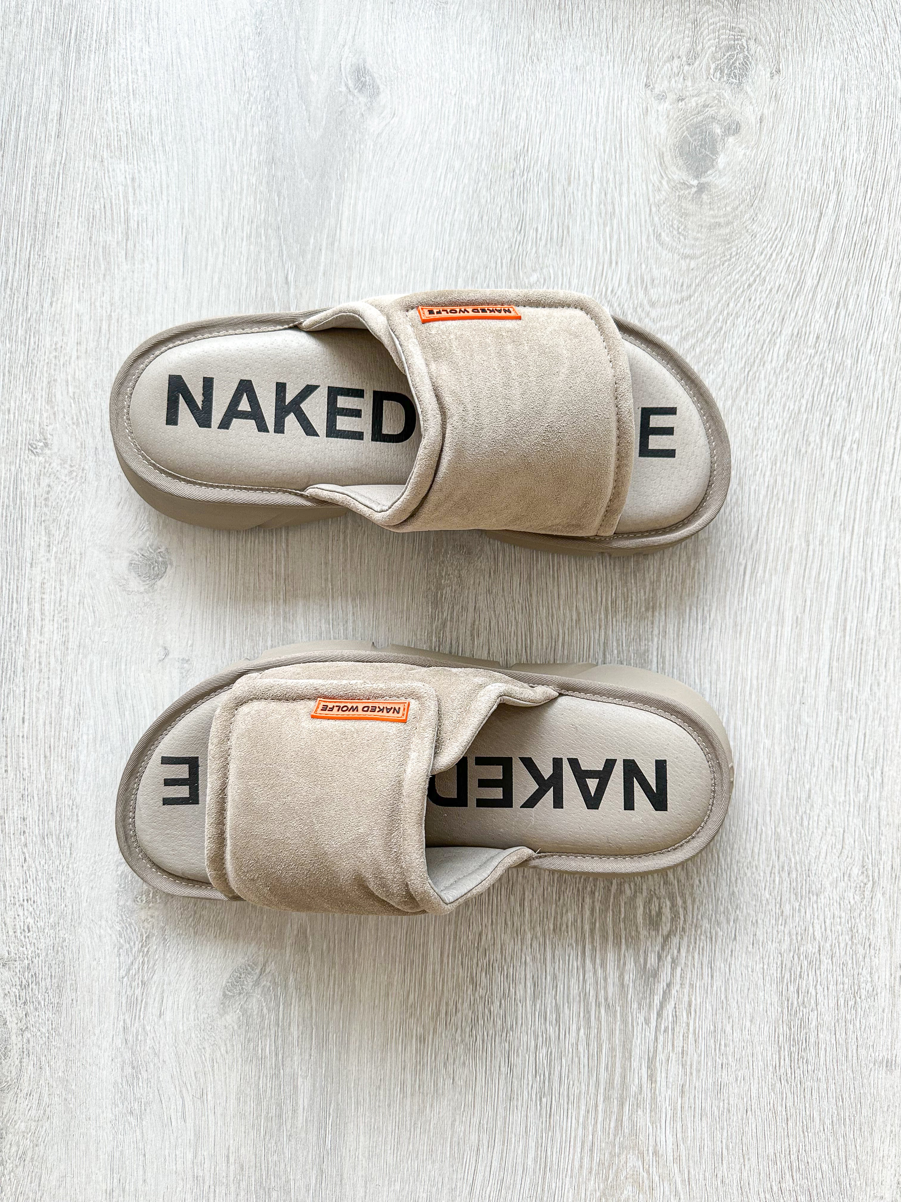 NAKED WOLFE Taupe Suede Alaska Sandals Slide - House Of Huntington