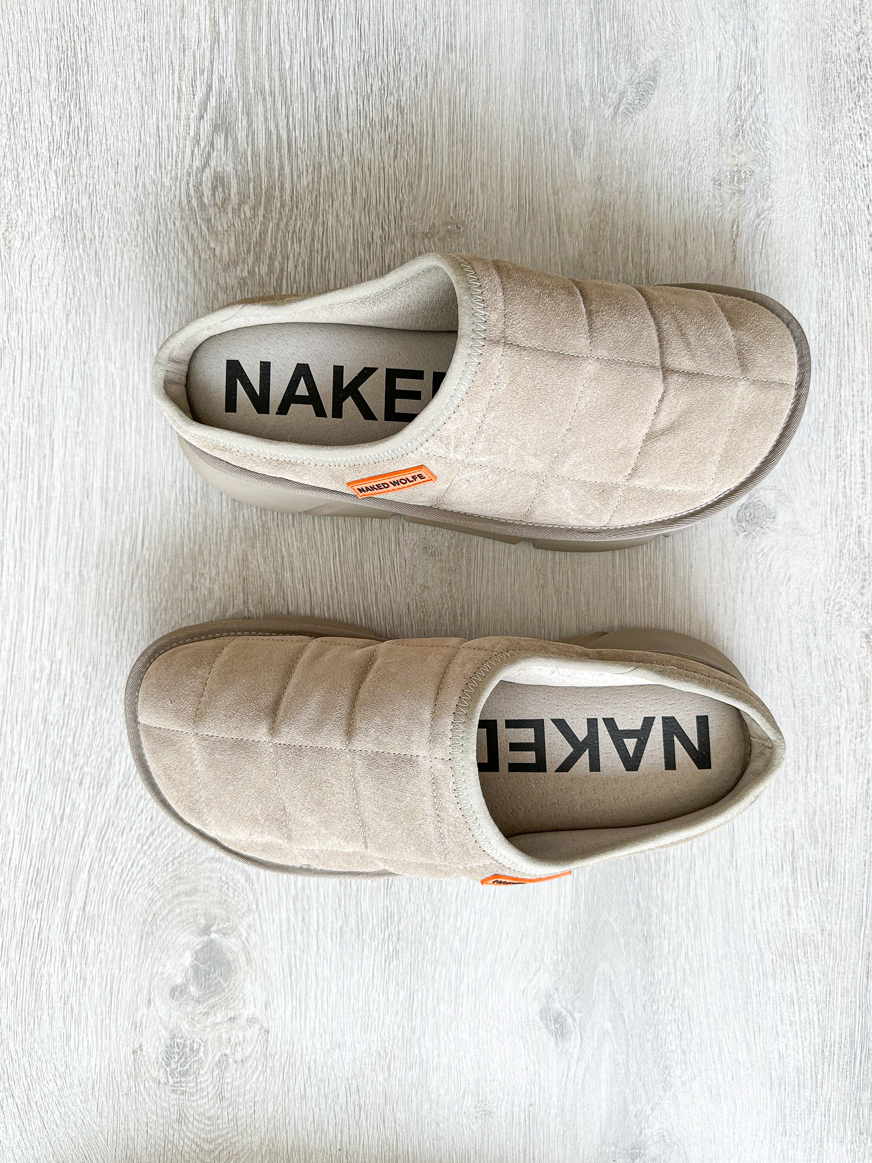 NAKED WOLFE Montana Suede Taupe Sandals Slide - House Of Huntington