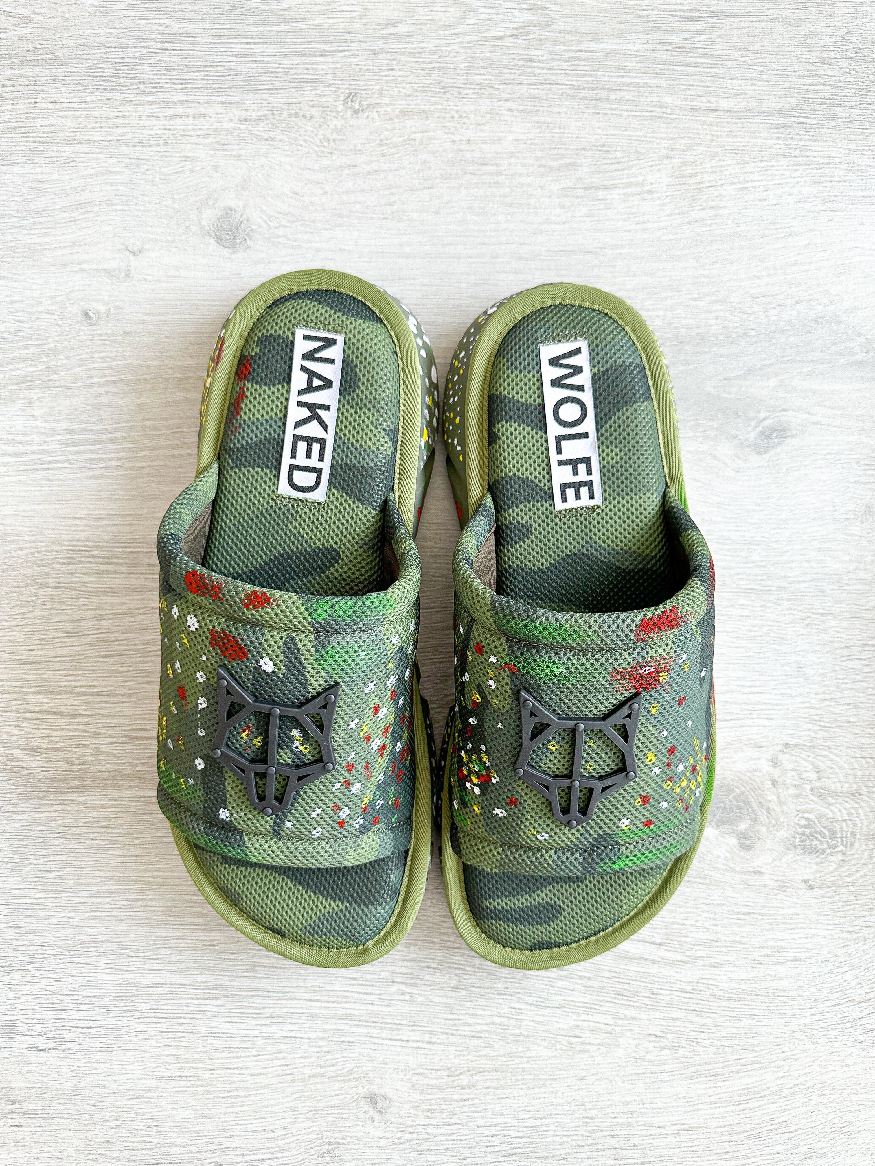 NAKED WOLFE Vegas Logo Embossed Mesh Army Camo Sandals Slide - House Of Huntington