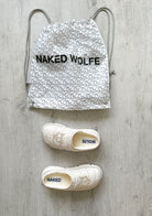 NAKED WOLFE White Nylon Padded Wolf Embossed Sandals Slides - House Of Huntington