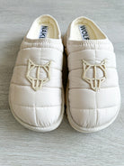 NAKED WOLFE White Nylon Padded Wolf Embossed Sandals Slides - House Of Huntington