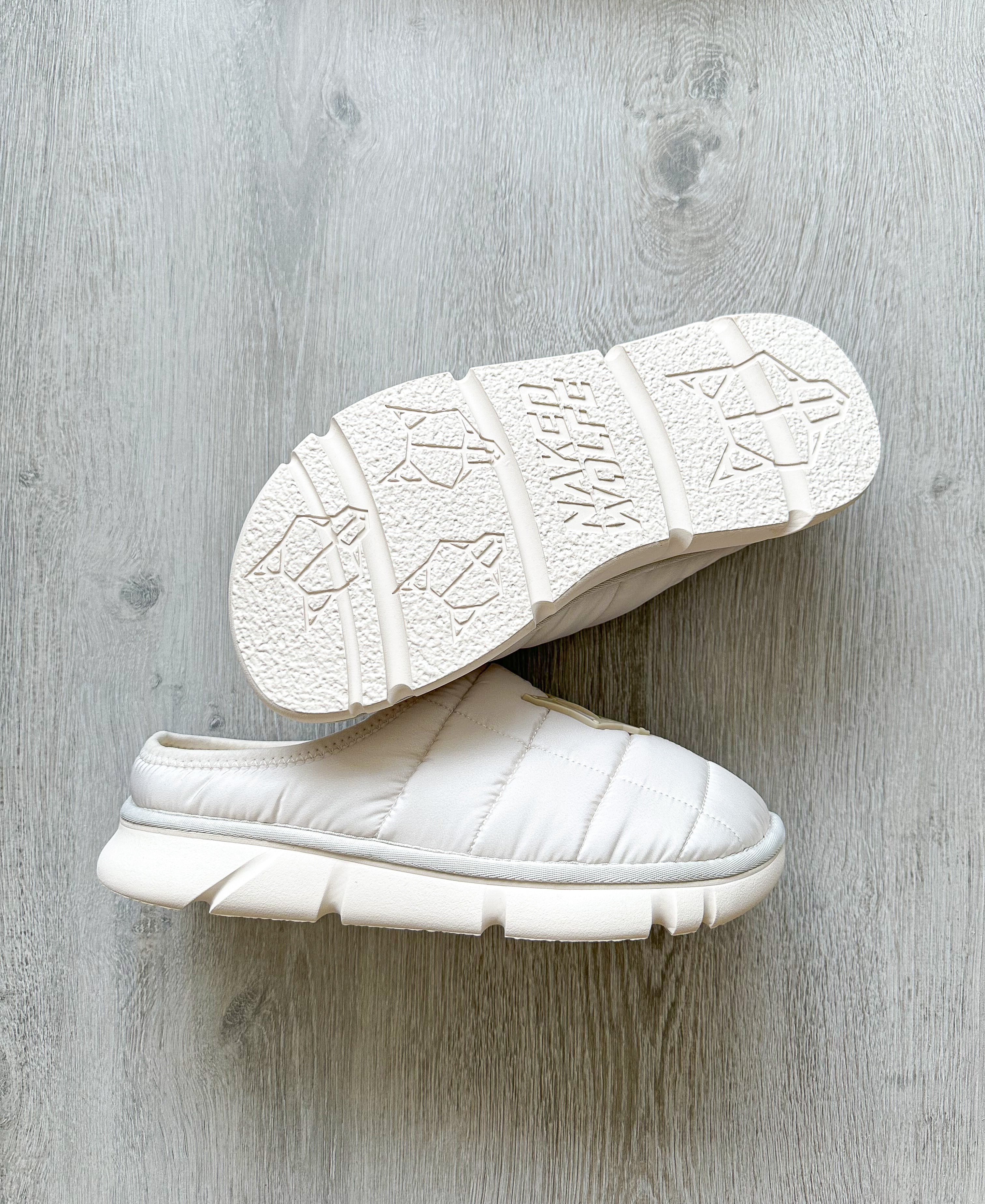 NAKED WOLFE White Nylon Padded Wolf Embossed Sandals Slides - House Of Huntington