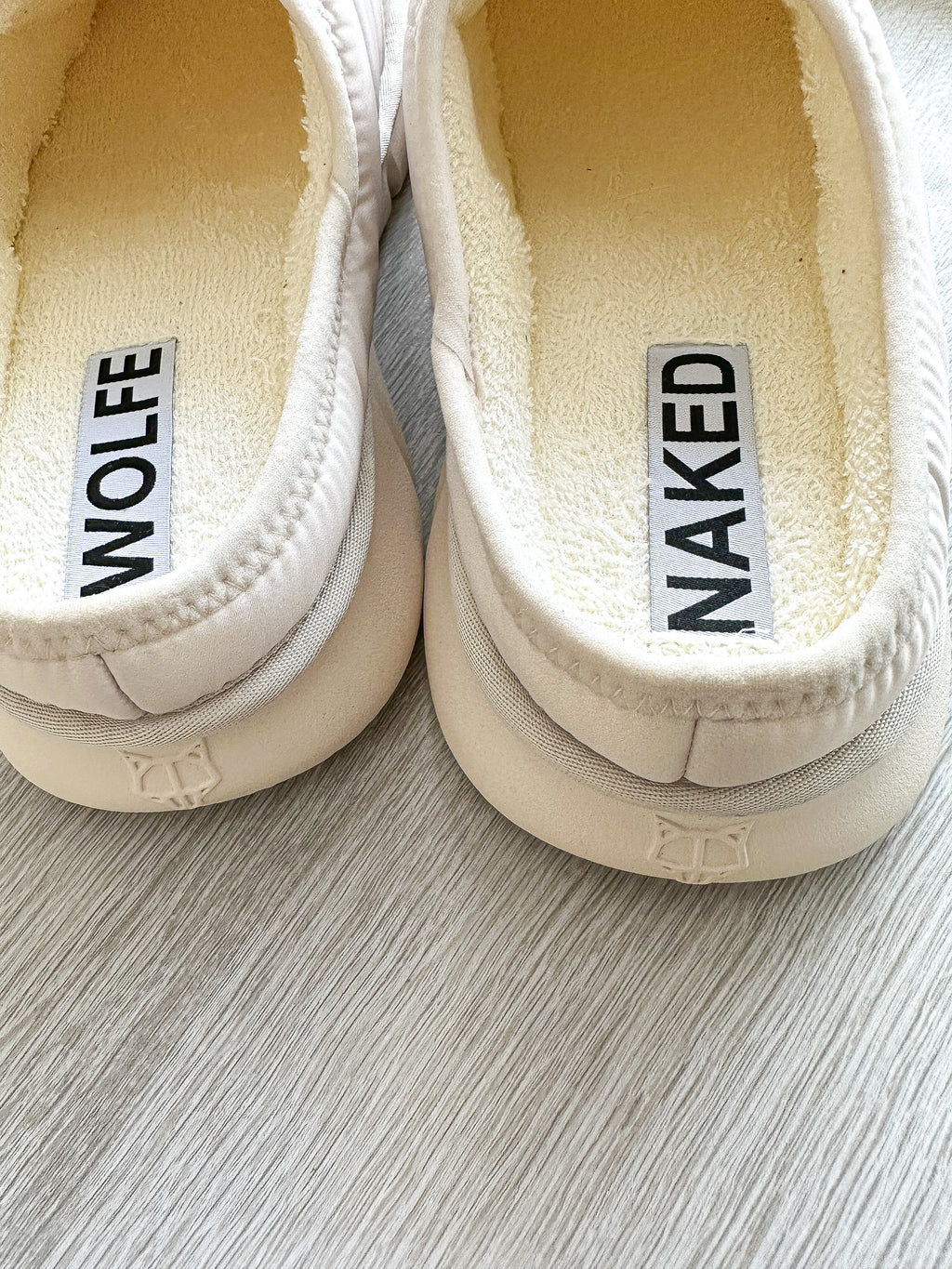 NAKED WOLFE White Nylon Padded Wolf Embossed Sandals Slides - House Of Huntington