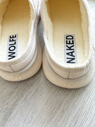 NAKED WOLFE White Nylon Padded Wolf Embossed Sandals Slides - House Of Huntington