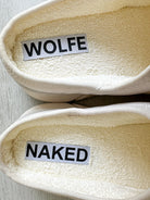 NAKED WOLFE White Nylon Padded Wolf Embossed Sandals Slides - House Of Huntington