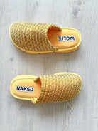 NAKED WOLFE Yellow Wolf Logo Print Velvet Sandals Slides - House Of Huntington