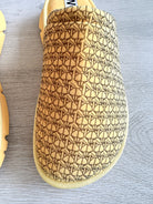 NAKED WOLFE Yellow Wolf Logo Print Velvet Sandals Slides - House Of Huntington