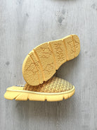 NAKED WOLFE Yellow Wolf Logo Print Velvet Sandals Slides - House Of Huntington