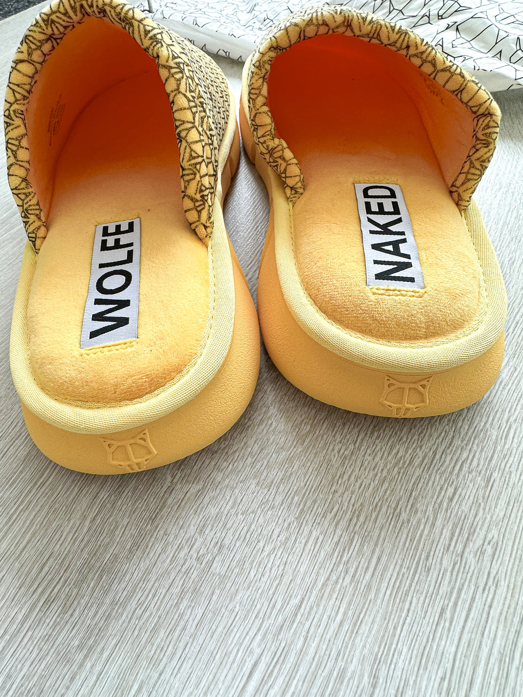 NAKED WOLFE Yellow Wolf Logo Print Velvet Sandals Slides - House Of Huntington