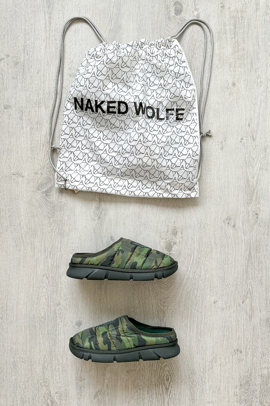 NAKED WOLFE Montana Green Army Camp Padded Wolf Embossed Sandals Slide - House Of Huntington