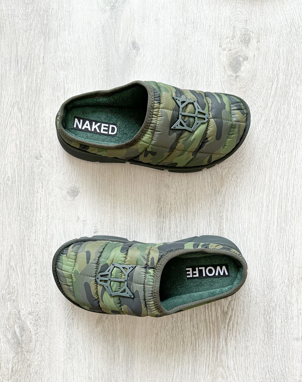 NAKED WOLFE Montana Green Army Camp Padded Wolf Embossed Sandals Slide - House Of Huntington