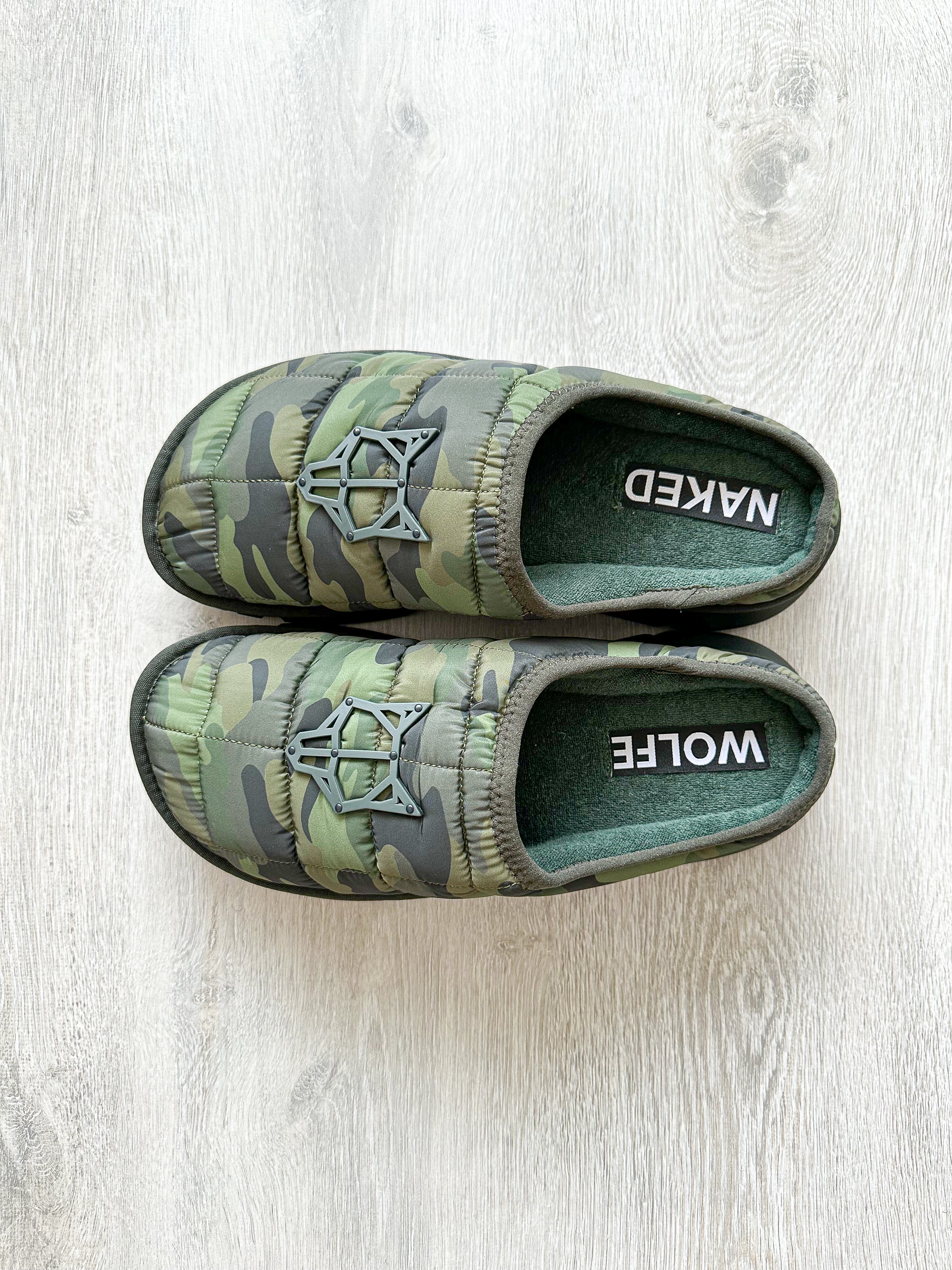 NAKED WOLFE Montana Green Army Camp Padded Wolf Embossed Sandals Slide - House Of Huntington