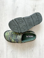 NAKED WOLFE Montana Green Army Camp Padded Wolf Embossed Sandals Slide - House Of Huntington