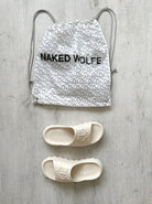 NAKED WOLFE Tommy Stone Cream Waterproof Wolf Embossed Sandals Slide - House Of Huntington