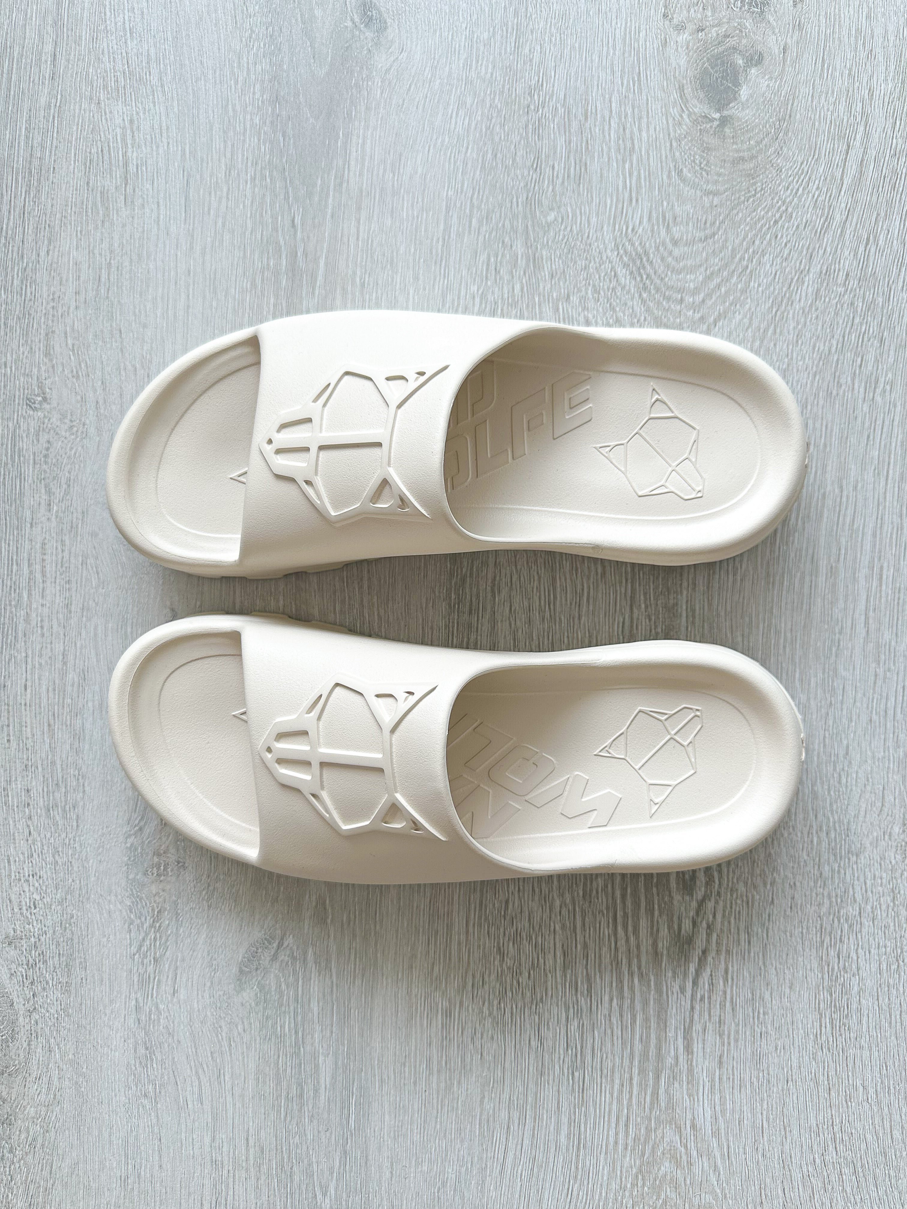 NAKED WOLFE Tommy Stone Cream Waterproof Wolf Embossed Sandals Slide - House Of Huntington