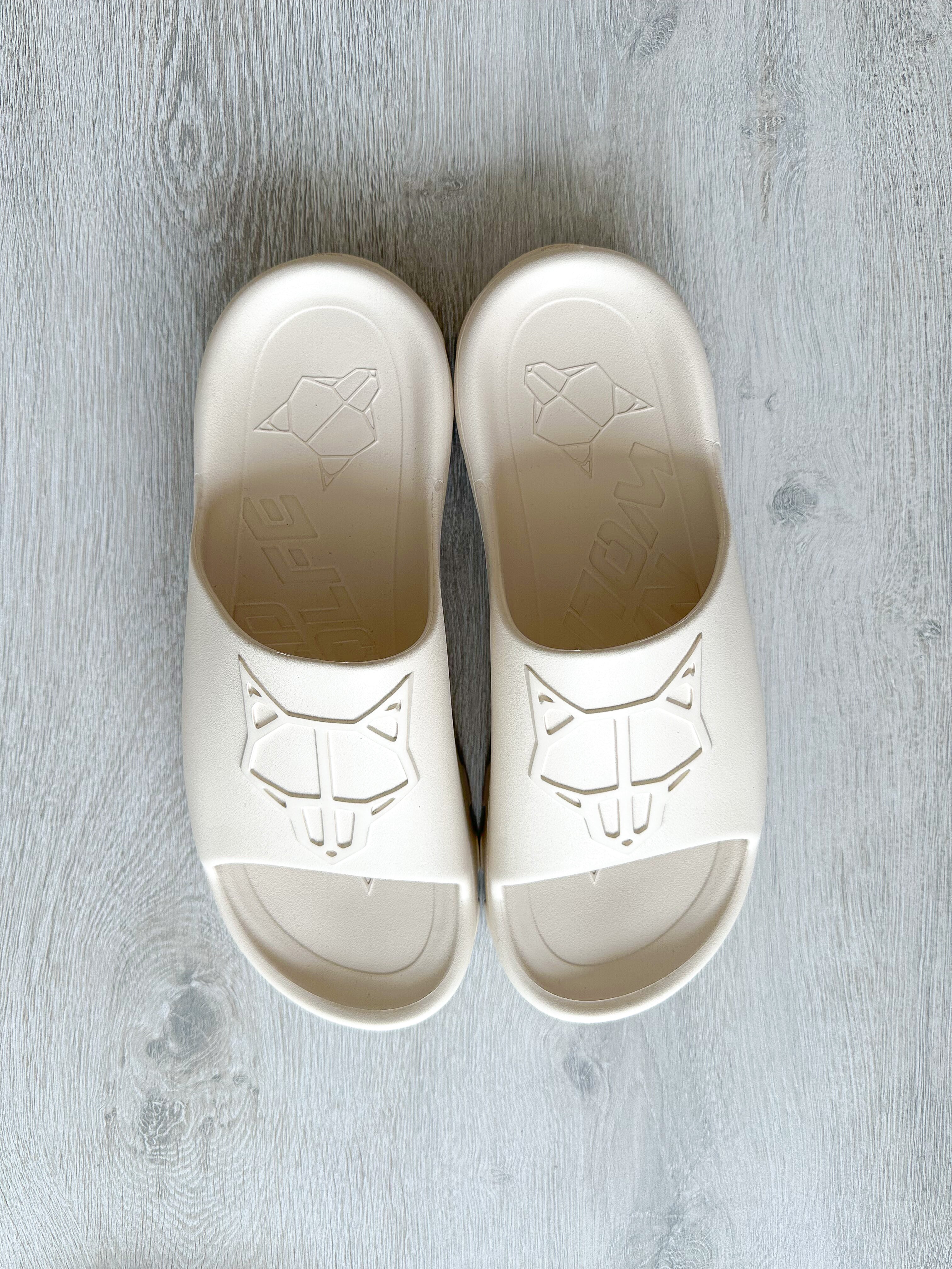 NAKED WOLFE Tommy Stone Cream Waterproof Wolf Embossed Sandals Slide - House Of Huntington