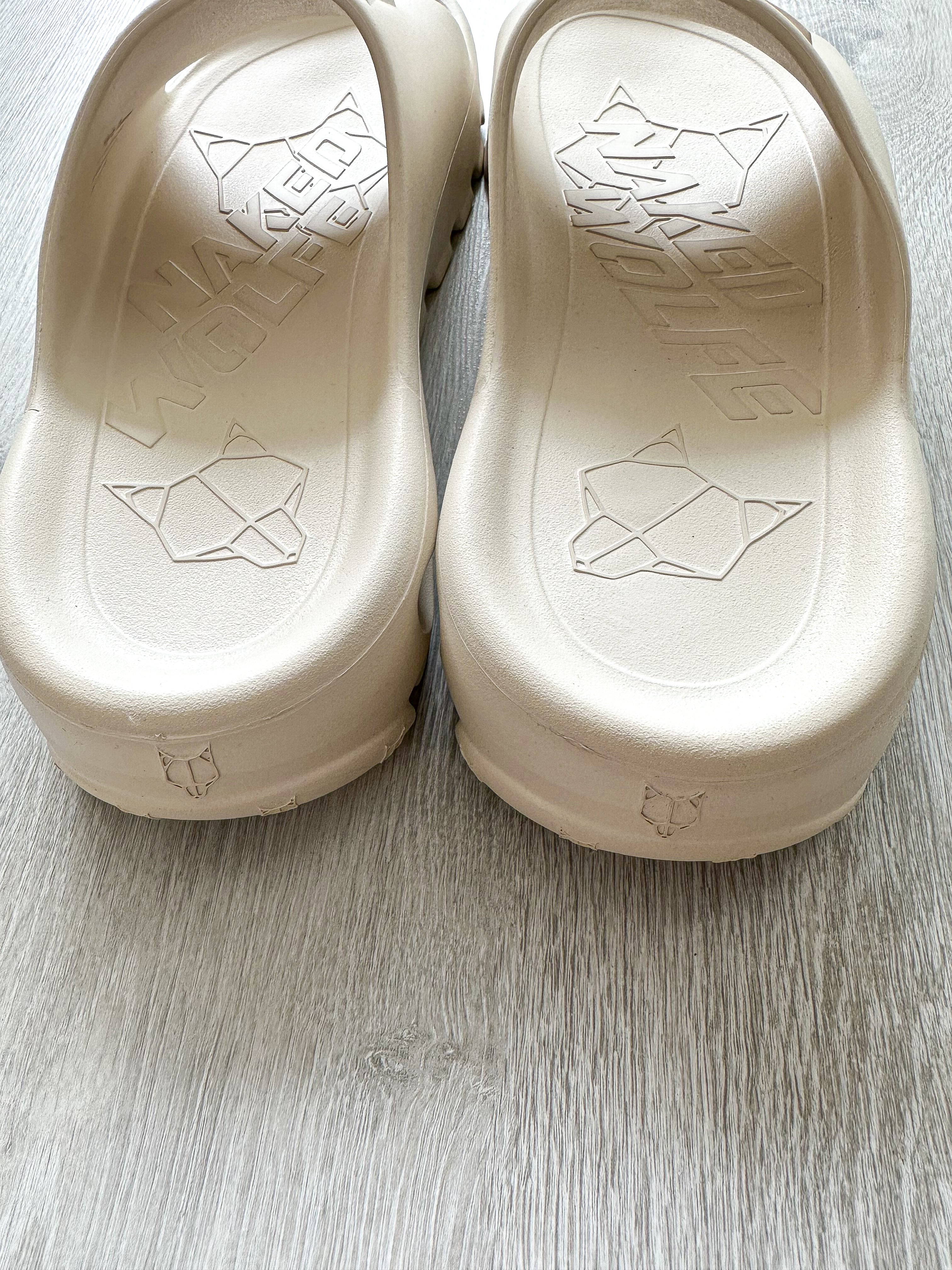 NAKED WOLFE Tommy Stone Cream Waterproof Wolf Embossed Sandals Slide - House Of Huntington