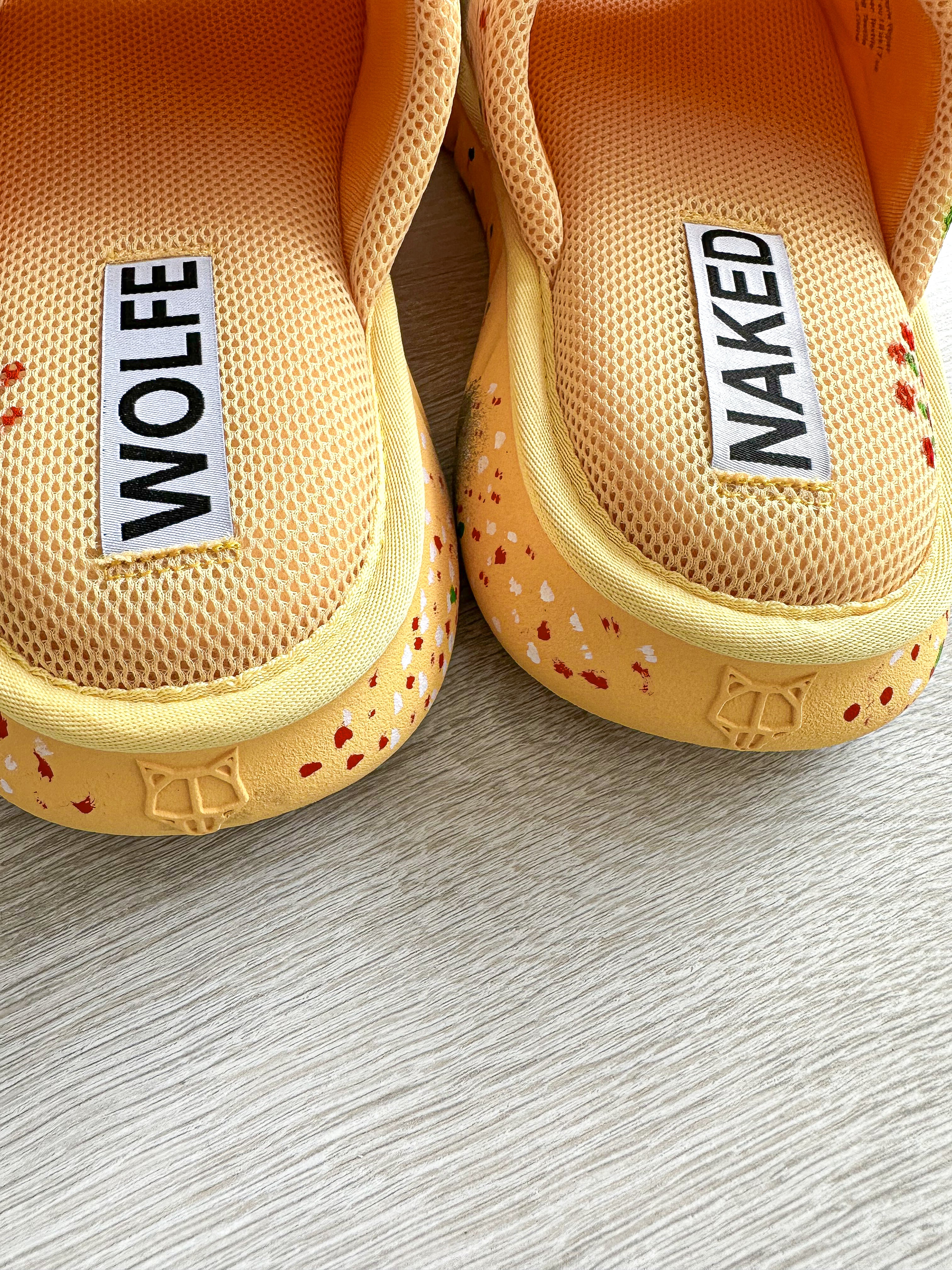 NAKED WOLFE Vegas Logo Embossed Yellow Mesh Sandals Slide - House Of Huntington