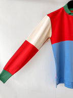 Drake's Red Blue White Green Half Block Stripe Long Sleeve Mock Neck Rugby Shirt