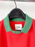 Drake's Red Blue White Green Half Block Stripe Long Sleeve Mock Neck Rugby Shirt