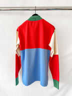 Drake's Red Blue White Green Half Block Stripe Long Sleeve Mock Neck Rugby Shirt