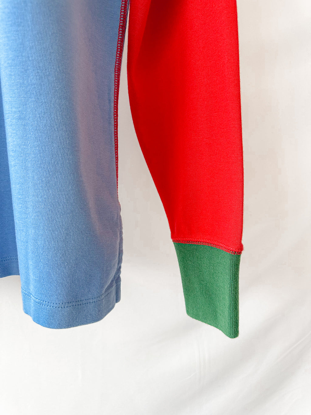 Drake's Red Blue White Green Half Block Stripe Long Sleeve Mock Neck Rugby Shirt