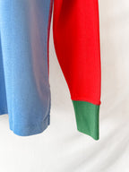 Drake's Red Blue White Green Half Block Stripe Long Sleeve Mock Neck Rugby Shirt