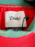 Drake's Red Blue White Green Half Block Stripe Long Sleeve Mock Neck Rugby Shirt