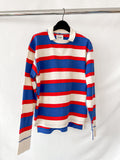 Drake's Navy White Red Striped Mock Collar Rugby Shirt