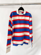 Drake's Navy White Red Striped Mock Collar Rugby Shirt
