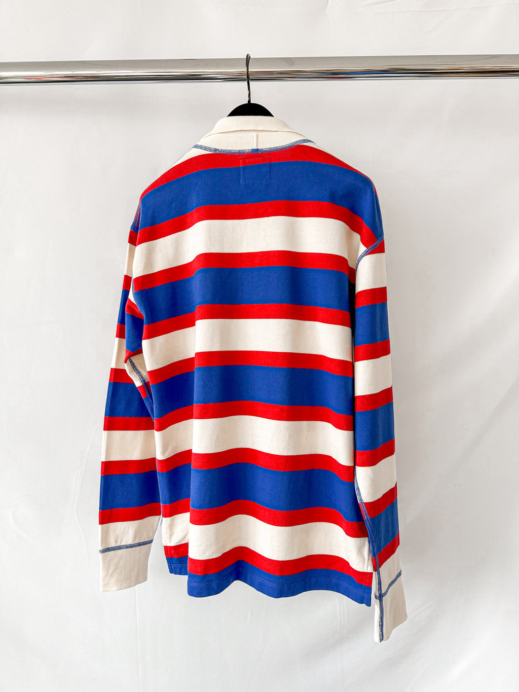 Drake's Navy White Red Striped Mock Collar Rugby Shirt