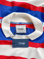 Drake's Navy White Red Striped Mock Collar Rugby Shirt