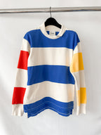 Drake's Mock Collar Blue White Yellow Red Striped Rugby Shirt
