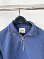 Drake's Marineblaues Baumwoll-Sweatshirt mit Reißverschluss am Kragen und D-Flaggenstickerei