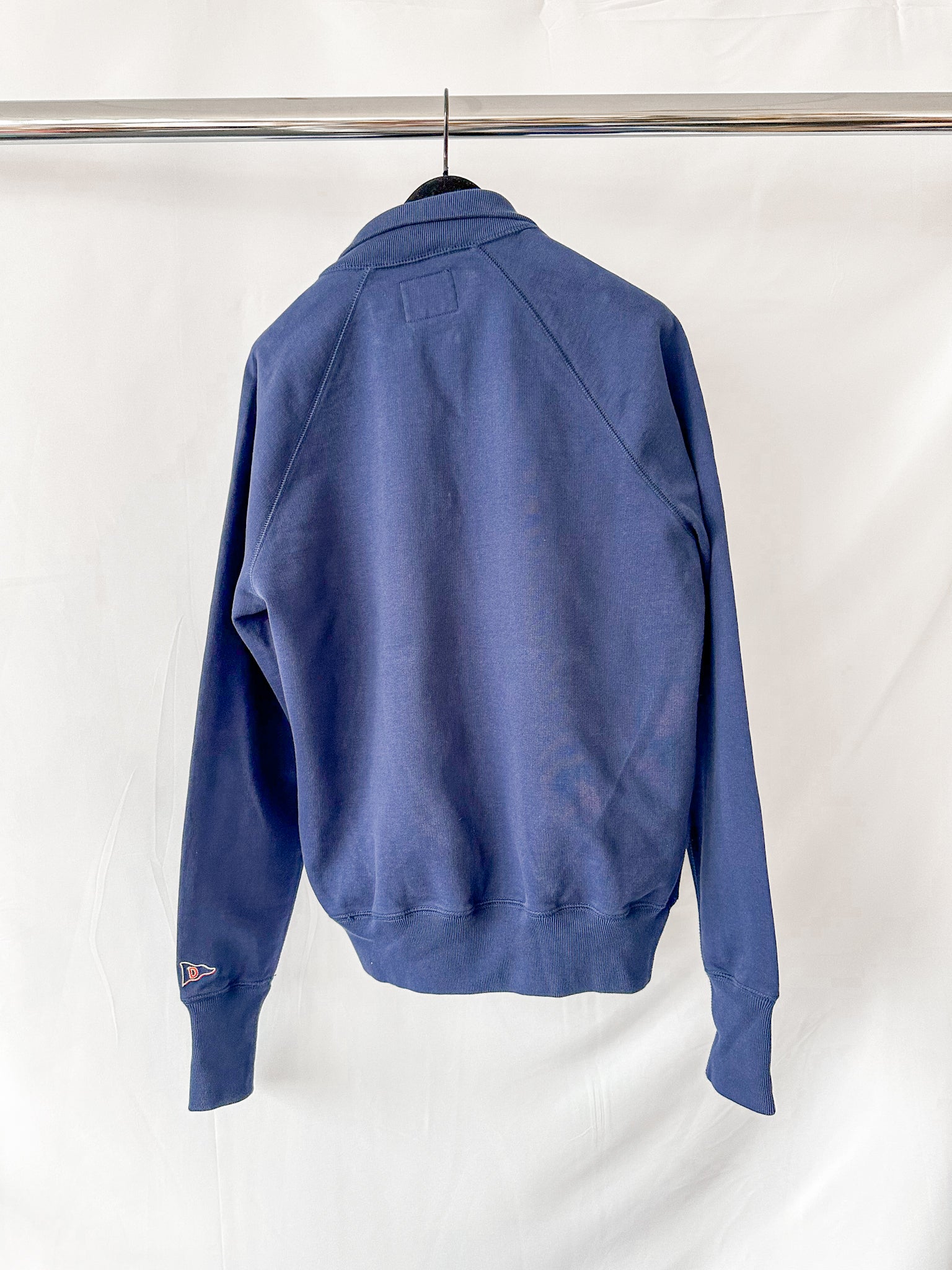 Drake's Navy Zip-Up Neck D Flag Embroidered Cotton Sweatshirt