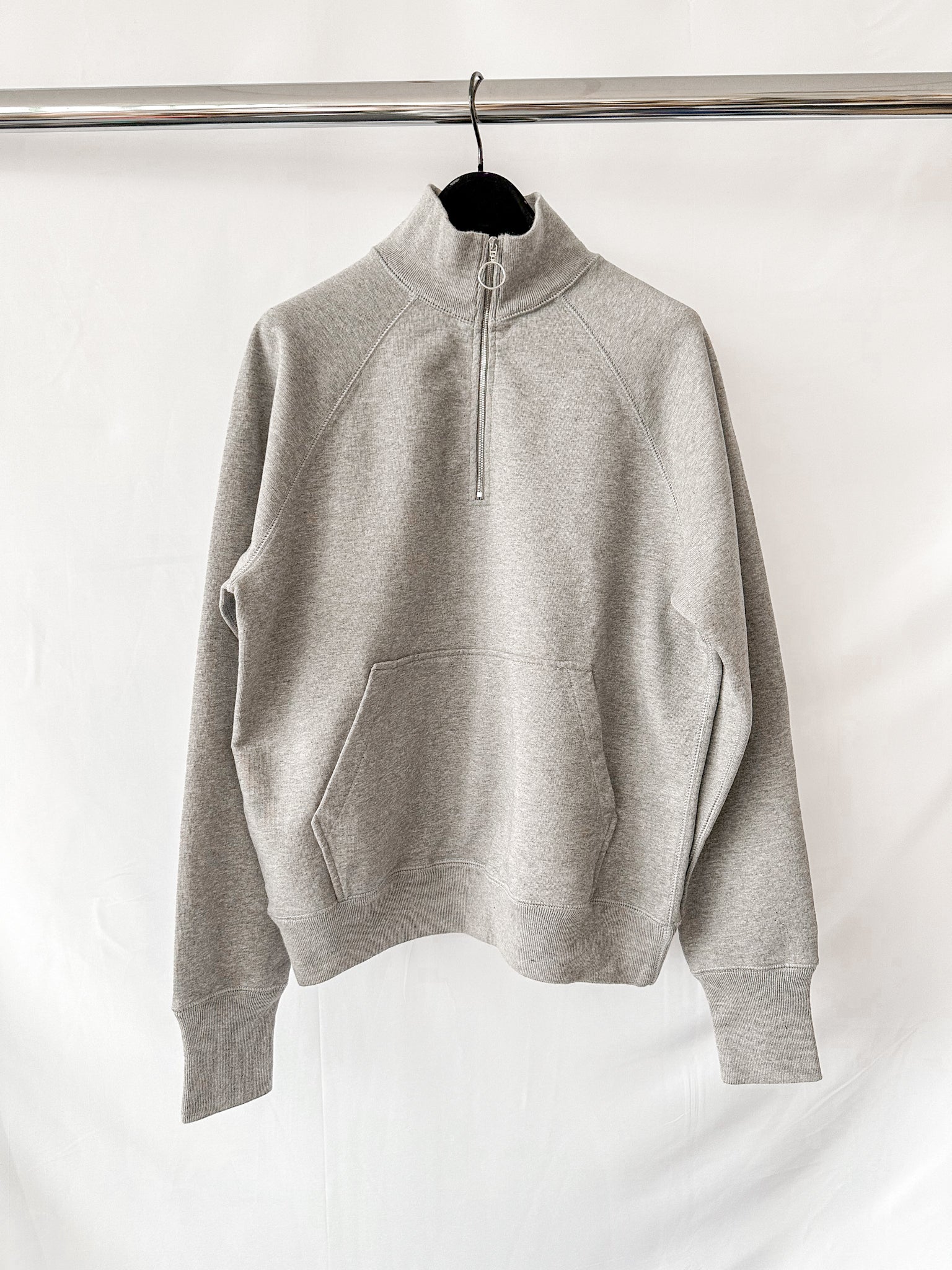 Drake's Grey Quarter Zip Neck Cotton D Logo Detail Sweatshirt