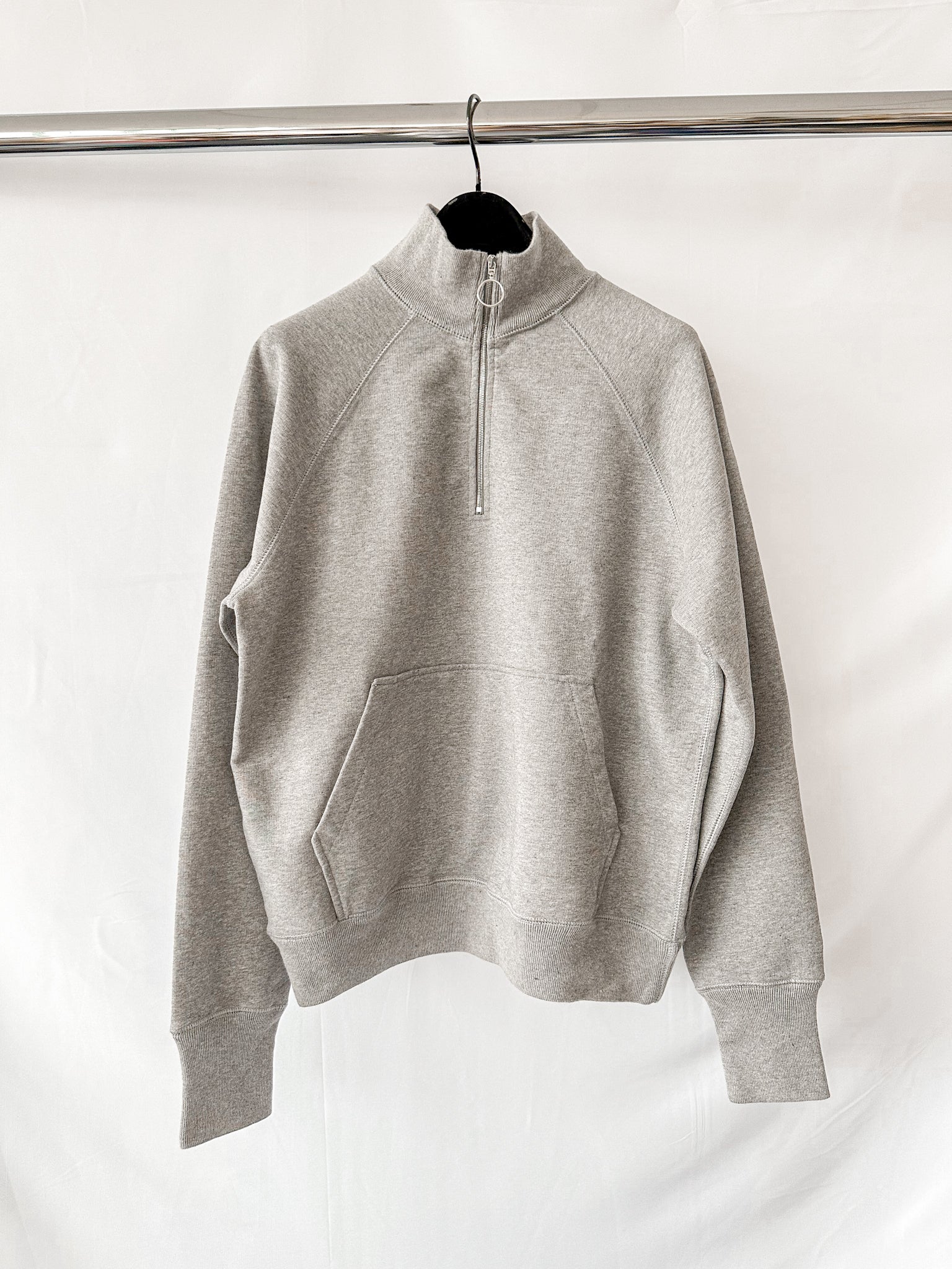 Drake's Grey Quarter Zip Neck Cotton D Logo Detail Sweatshirt