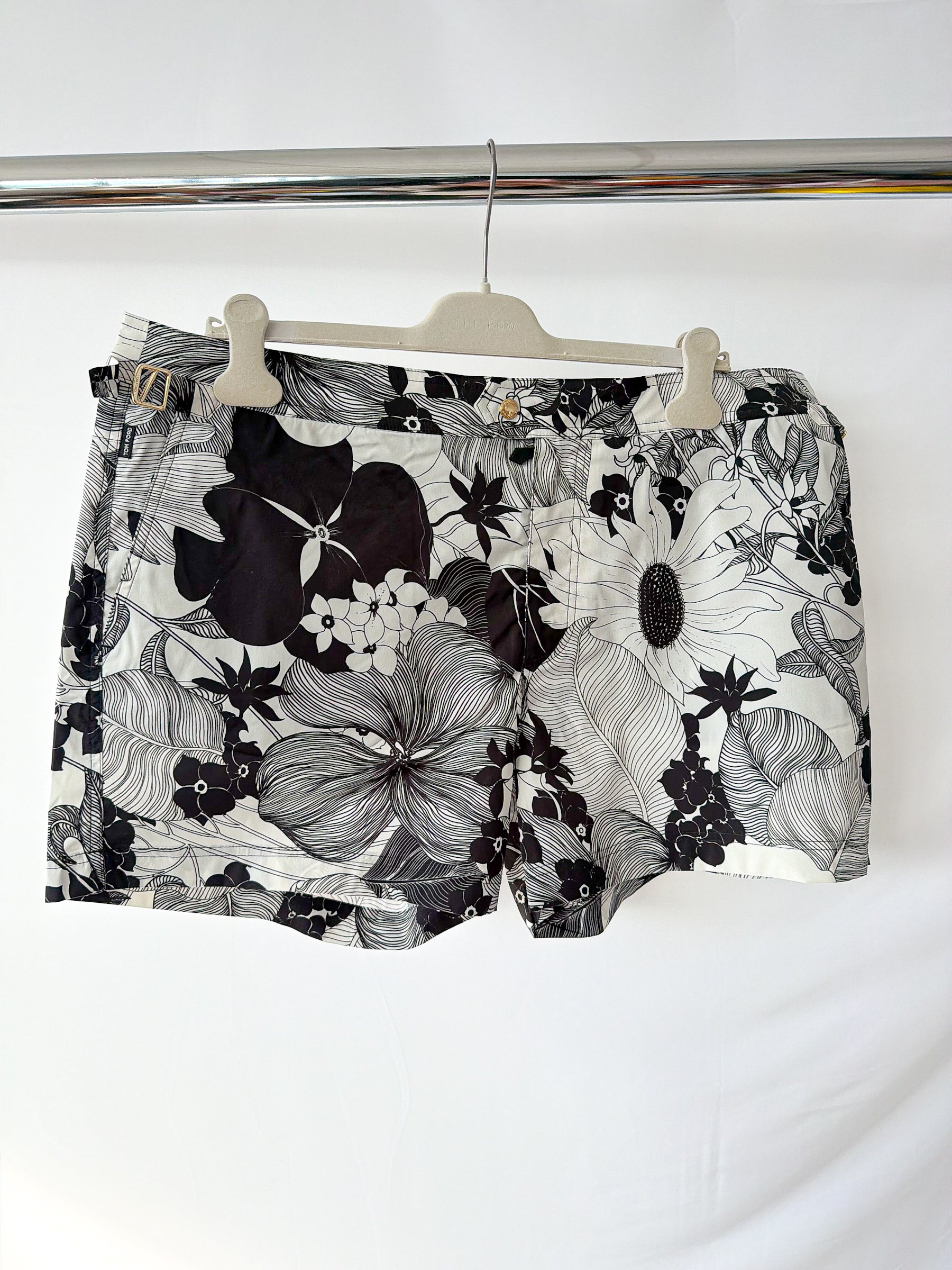 Tom Ford Black White Floral Swim Shorts