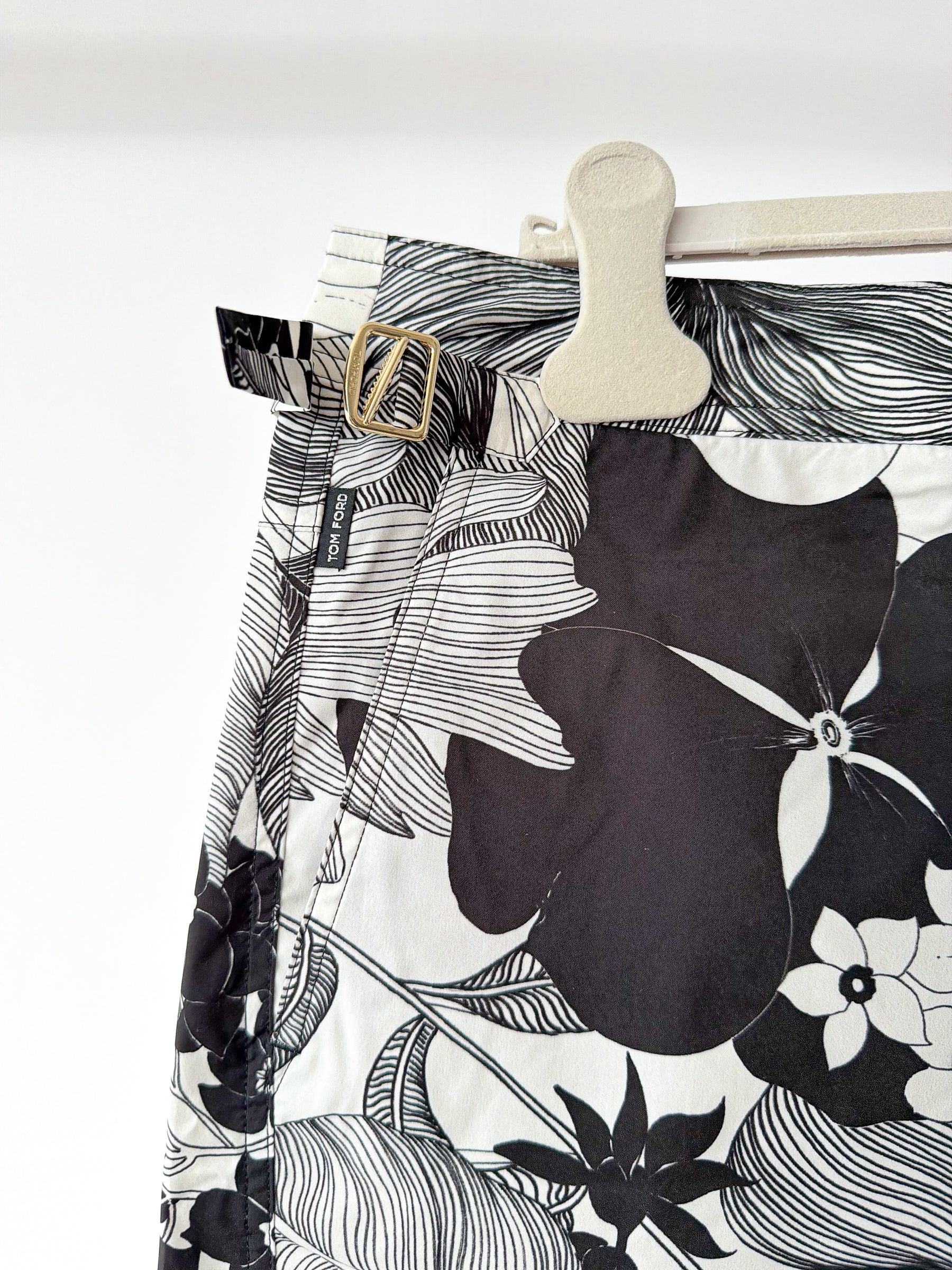 Tom Ford Black White Floral Swim Shorts
