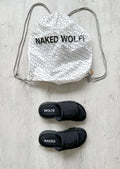 NAKED WOLFE Black Wolf Embossed Nylon Open Toe Sandals Slide - House Of Huntington