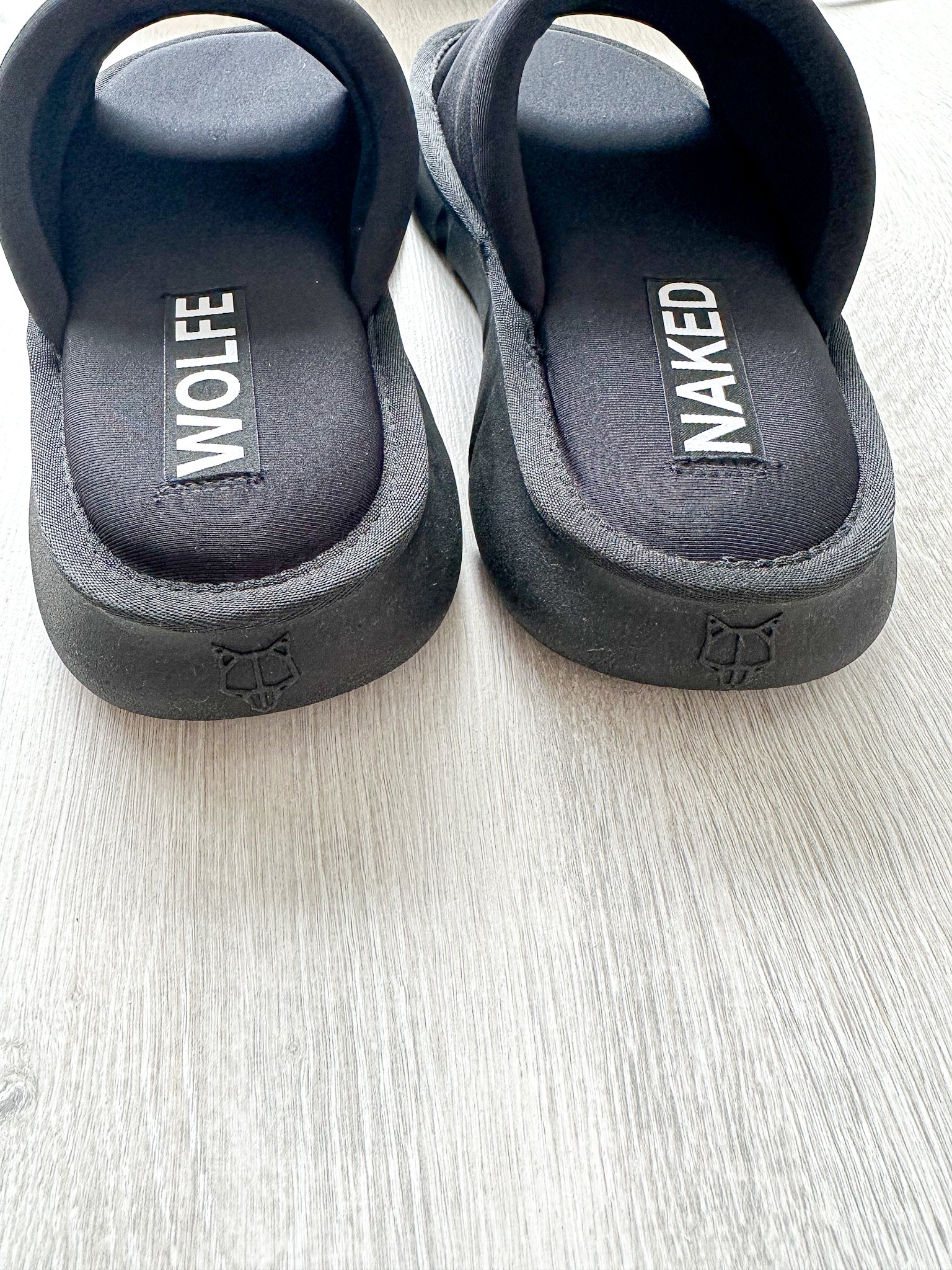 NAKED WOLFE Black Wolf Embossed Nylon Open Toe Sandals Slide - House Of Huntington