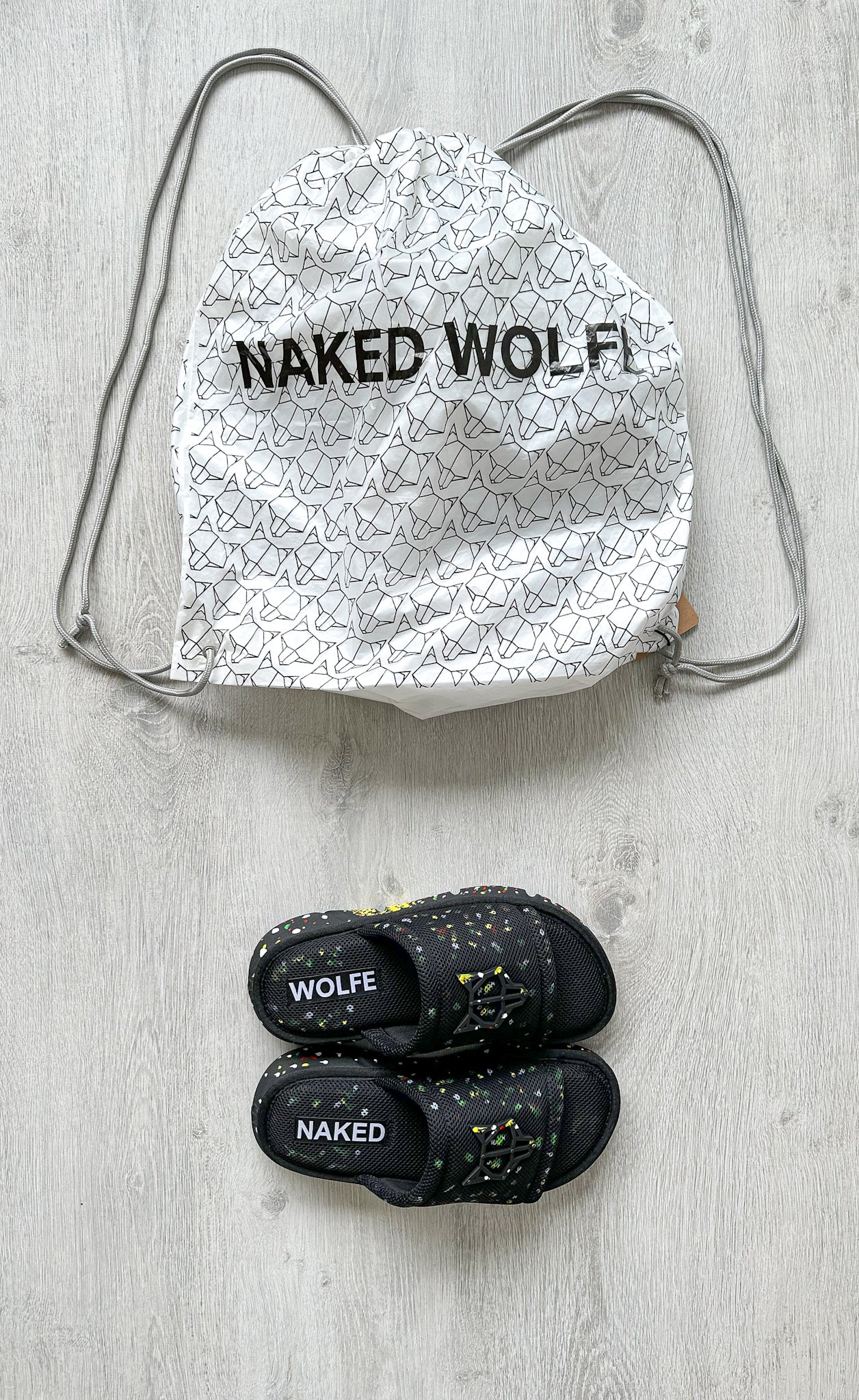 NAKED WOLFE Black Wolfe Embossed Graffiti Army Mesh Sandals Slide - House Of Huntington