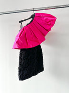 Richard Quinn Margot Pink Ruffle One Shoulder Overlay Black Silk Lace Mini Dress - House Of Huntington
